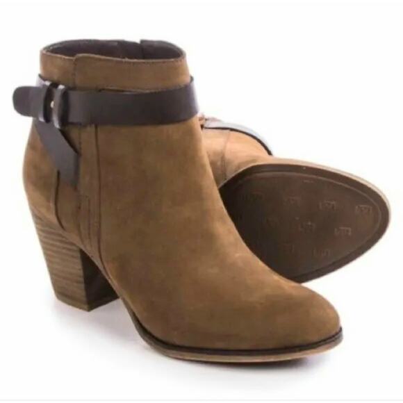 Franko Sarto "Dotty" Brown Leather Chunky Stacked Heel Ankle Bootie sz 6 - Picture 1 of 8